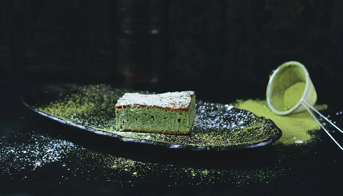 A matcha dessert with matcha powder, prepared for pastry and confectionery use